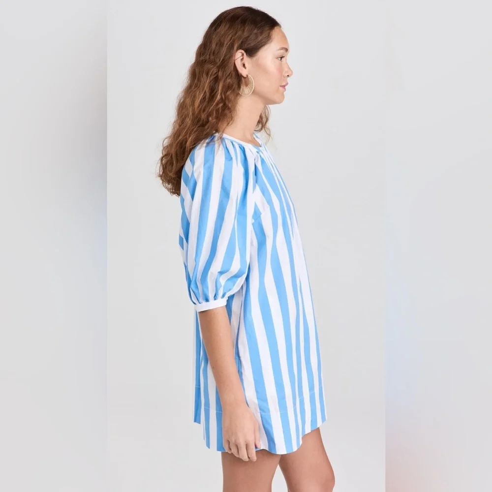 STAUD Mini Vincent Dress Blue Seashore Stripe Cotton Size XS - Picture 4 of 15
